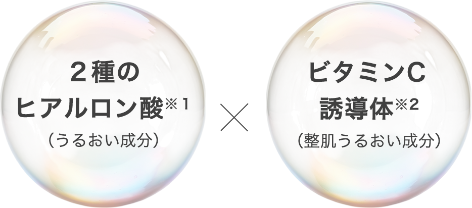 ２種のヒアルロン酸※１（うるおい成分） ビタミンC誘導体※２（整肌うるおい成分）