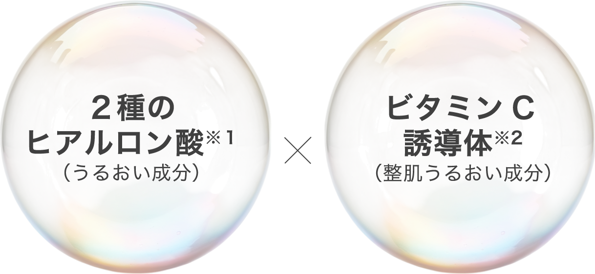 ２種のヒアルロン酸※１（うるおい成分） ビタミンC誘導体※２（整肌うるおい成分）